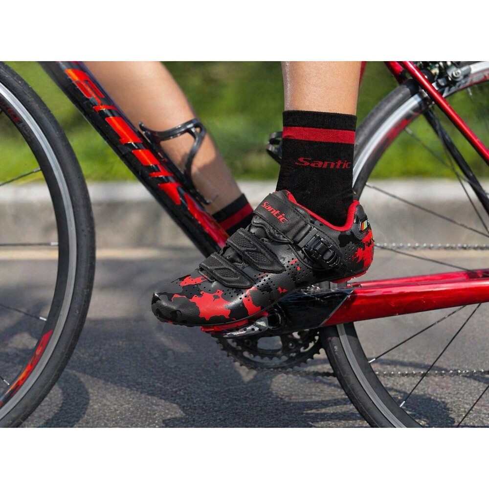 Santic Cycling Shoes Black/Red Camo Size 6.5 Road Bike Clip-In Shoes NEW w/ Box